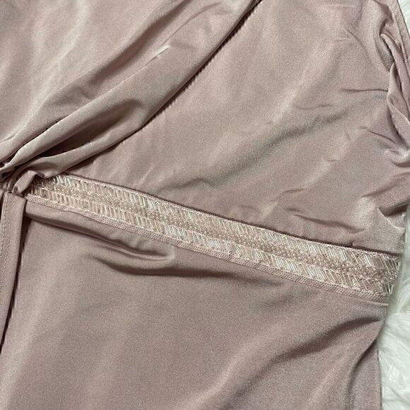 Asos Dress Satin Stretch Champagne Pink Size 4 Small Maxi Sleeveless Beaded - Picture 6 of 15